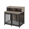 Furniture type dog cage iron frame door with cabinet, top can be opened and closed. Grey, 43.7'' W x 29.9'' D x 42.2'' H