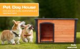 Dog House Outdoor & Indoor Wooden Dog Kennel for Winter with Raised Feet Weatherproof for Large Dogs(Gold red and black)44.5"*26.4"*27.8"(M)