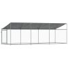 Dog Cage with Roof and Door Gray 19.7'x6.6'x6.6' Galvanized Steel