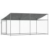 Dog Cage with Roof and Door Gray 13.1'x6.6'x6.6' Galvanized Steel