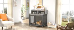 Furniture type dog cage iron frame door with cabinet, top can be opened and closed. Grey, 43.7'' W x 29.9'' D x 42.2'' H