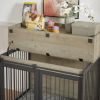 Furniture type dog cage iron frame door with cabinet, top can be opened and closed. Grey, 43.7'' W x 29.9'' D x 42.2'' H