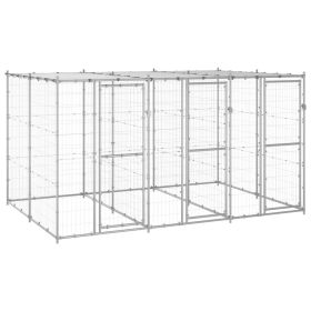 Outdoor Dog Kennel Galvanized Steel with Roof 78.1 ft¬≤ (Color: Silver)