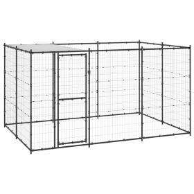 Outdoor Dog Kennel Steel with Roof 78.1 ft¬≤ (Color: Black)