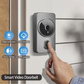 1pc smart wireless doorbell, smart 2.4G WIFI video doorbell, Tuya APP smart system control, two-way intercom, night vision function, video call, home (Color: Grey)