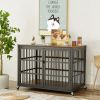 Furniture style dog crate wrought iron frame door with side openings, Grey, 43.3''W x 29.9''D x 33.5''H.