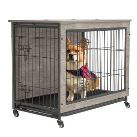 23.6"L X 20"W X 26"H Dog Crate Furniture with Cushion, Wooden Dog Crate Table, Double-Doors Dog Furniture, Dog Kennel Indoor for Small Dog, Dog House, (Color: As pic)