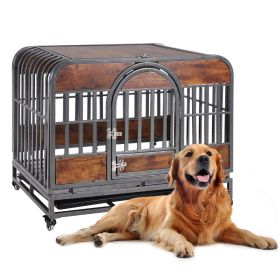 37in Heavy Duty Dog Crate, Furniture Style Dog Crate with Removable Trays and Wheels for High Anxiety Dogs (Color: As pic)