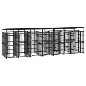 Outdoor Dog Kennel with Roof Steel 138.9 ft¬≤ (Color: Black)