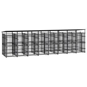 Outdoor Dog Kennel with Roof Steel 158.8 ft¬≤ (Color: Black)