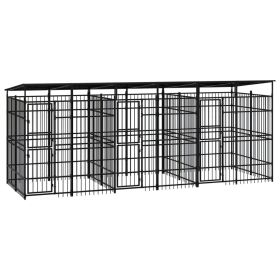 Outdoor Dog Kennel with Roof Steel 119 ft¬≤ (Color: Black)