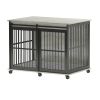 Furniture dog crate sliding iron door dog crate with mat. (Rustic Brown,43.7''W x 30''D x 33.7''H).