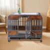 37in Heavy Duty Dog Crate, Furniture Style Dog Crate with Removable Trays and Wheels for High Anxiety Dogs