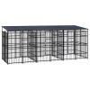 Outdoor Dog Kennel with Roof Steel 119 ft¬≤